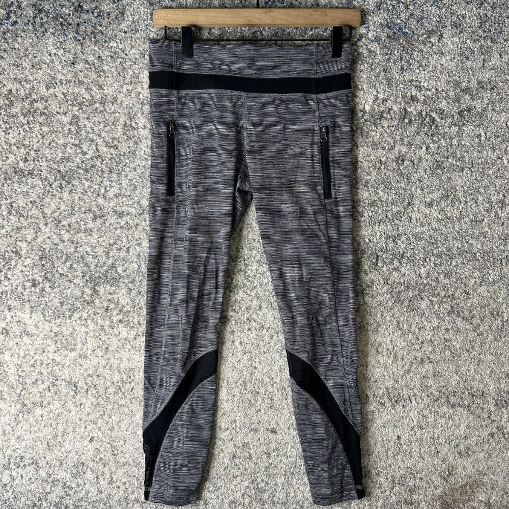 Lululemon Pants Womens 6 Gray‎ Black Running Leggings Zip Pockets Mesh Panel